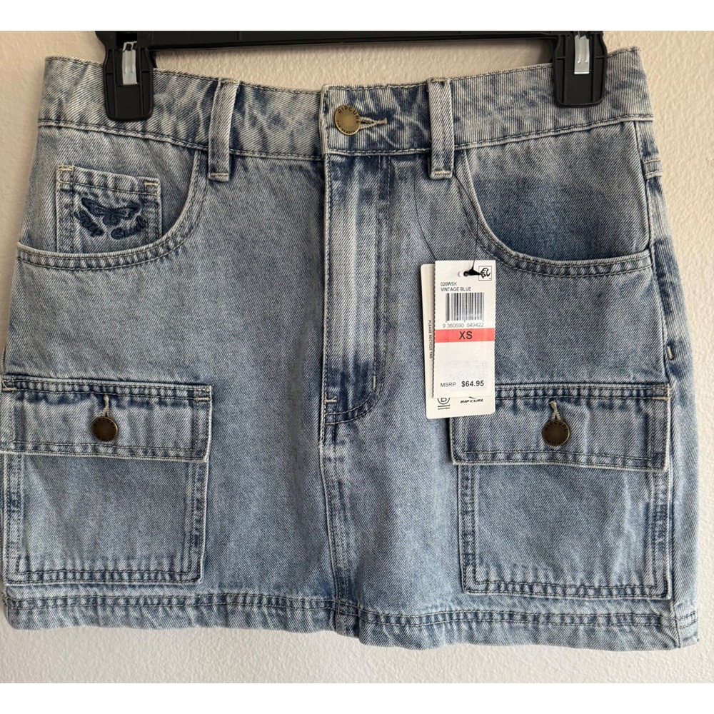 Rip Curl Las Dalias Denim Mini Skirt Size XS Medium Wash Festival Summer Y2K